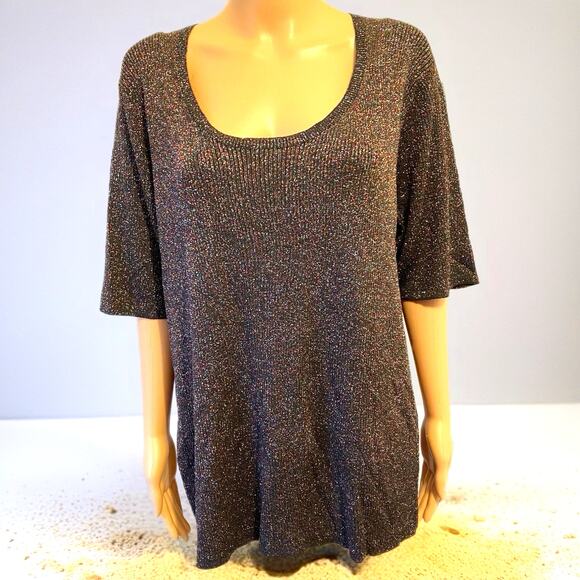 August Silk Knits Womens Cream Silk Knit V-Neck Pullover T-Shirt Size 1X - Picture 1 of 8